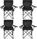 4 Pack Folding Camping Chairs for Adults, Foldable Portable Lawn Chairs with Carry Bag & Cup Holder, Compact Design for Camp,Beach, Picnics,and Fishing Supports 300LBS（Black）