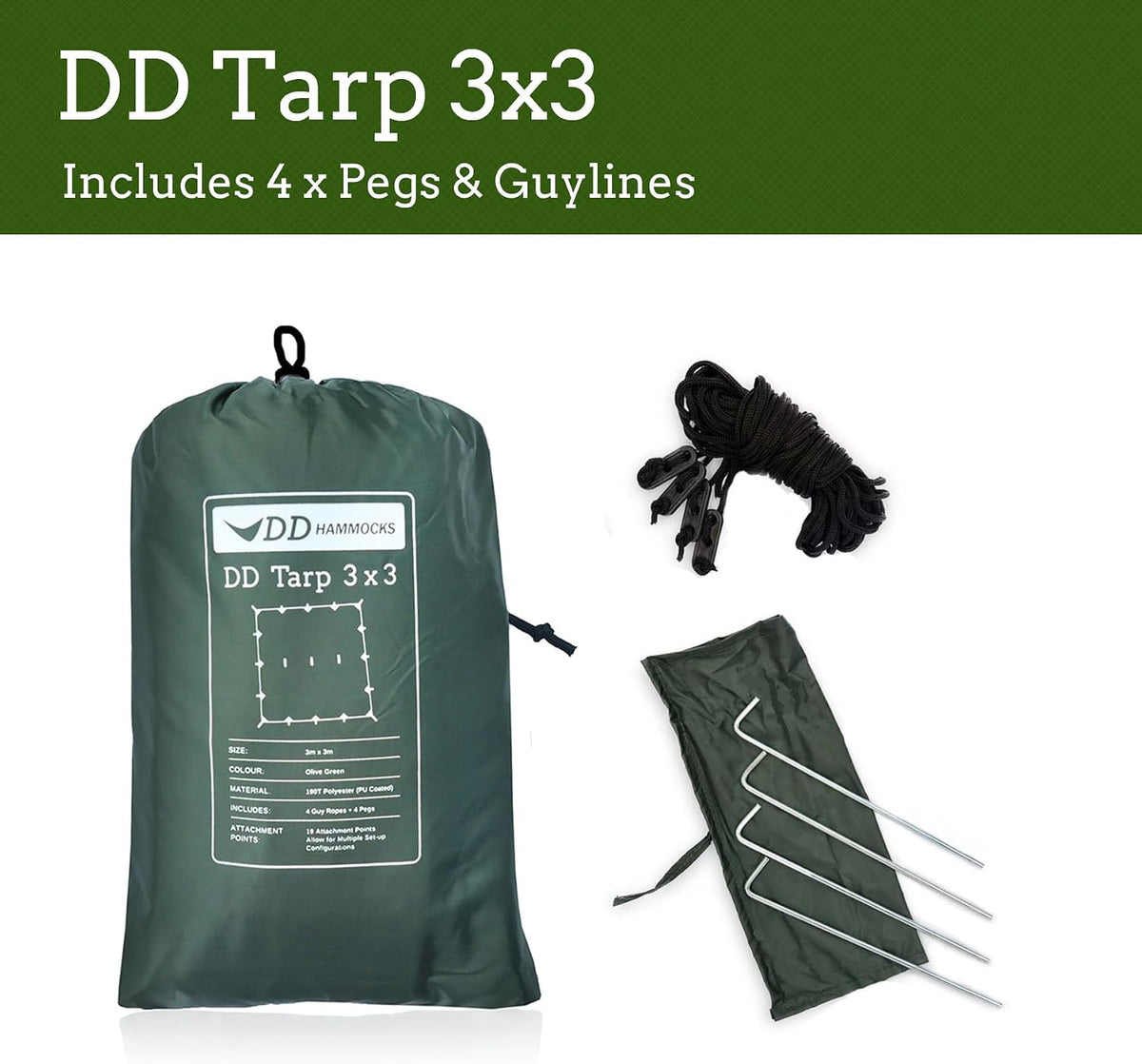 DD Hammocks - DD Tarp 3x3 - Olive Green: 10ft x 10ft