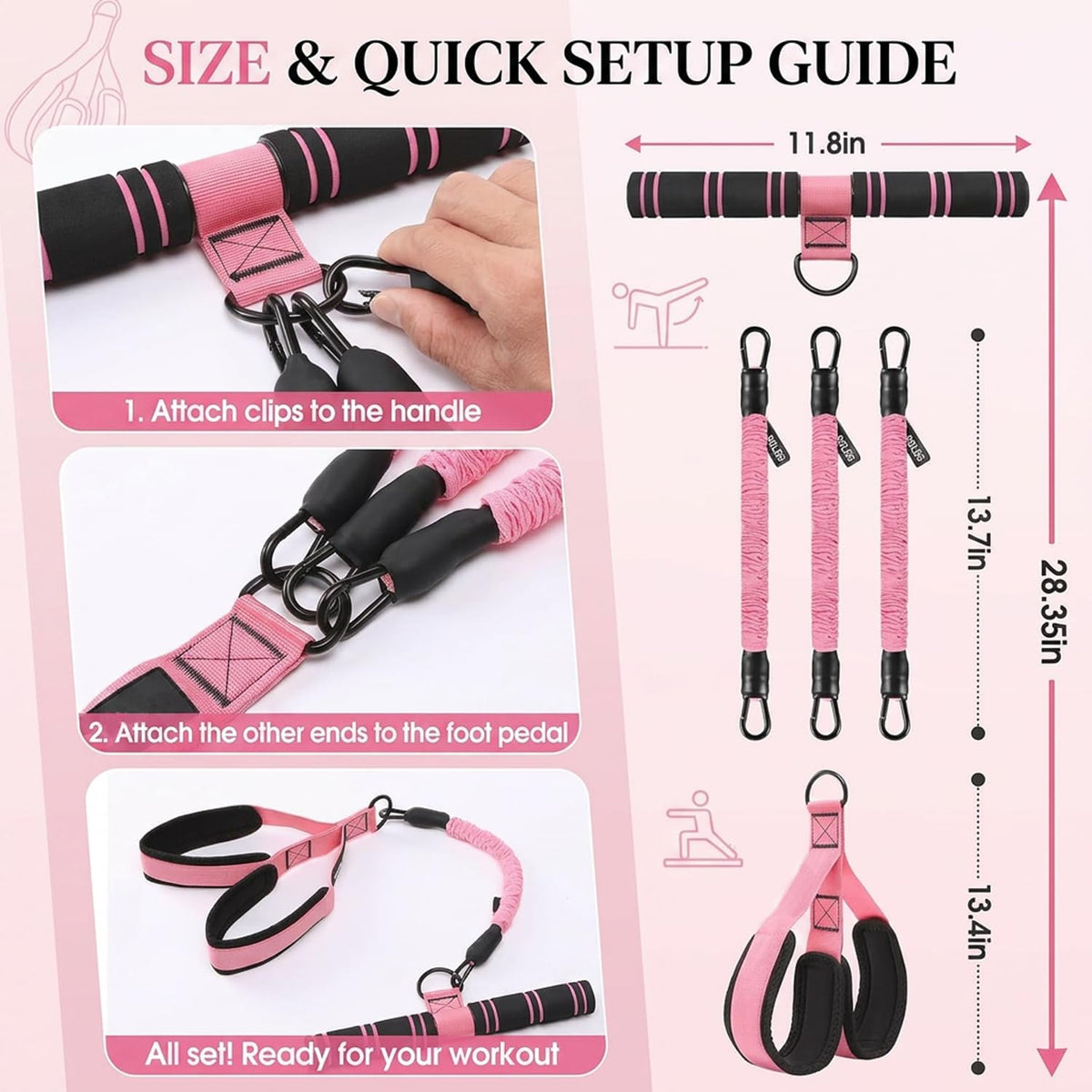 Upgraded Pedal Resistance Band with Handle,3 Tube Resistance Bands with Handles(35/70/105 lbs),Foot Pedal Resistance Band for Abdomen,Core,Arm,Legs,Body,Resistance Bands for Women & Men