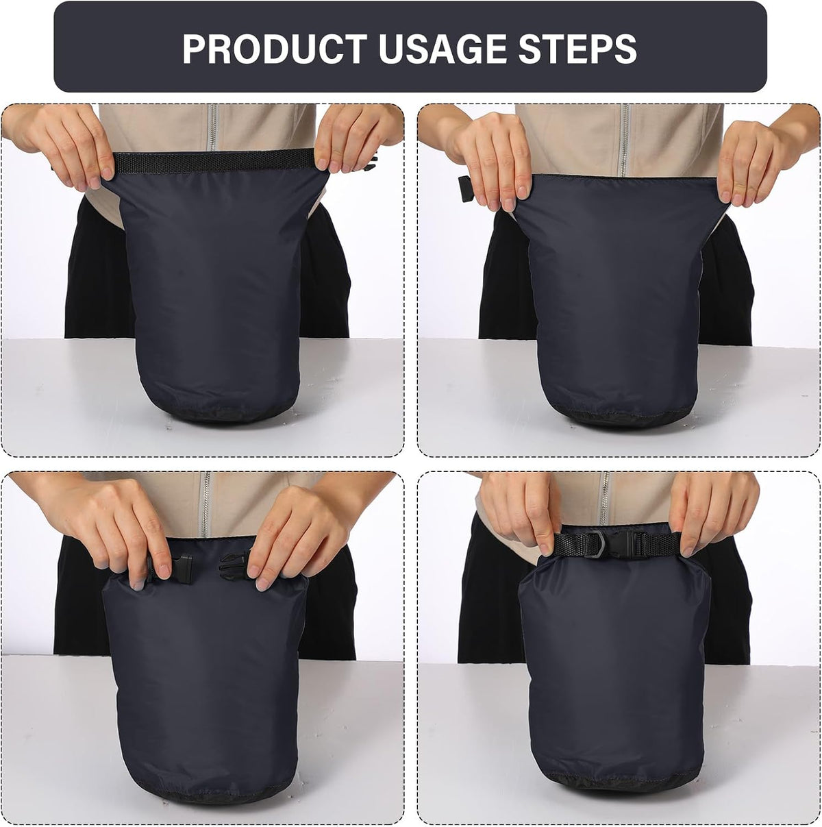 6 Pcs Waterproof Dry Bag Set for Kayaking & Camping,Black