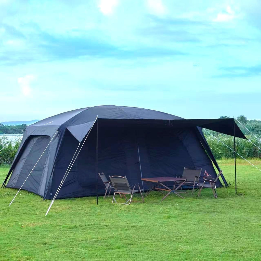 KTT Extra Large Tent 10-12-14 Person,Family Cabin Tents,2 Rooms,3 Doors and 3 Windows with Mesh,Straight Wall,Waterproof,Double Layer,Big Tent for Outdoor,Picnic,Camping,Family Gathering