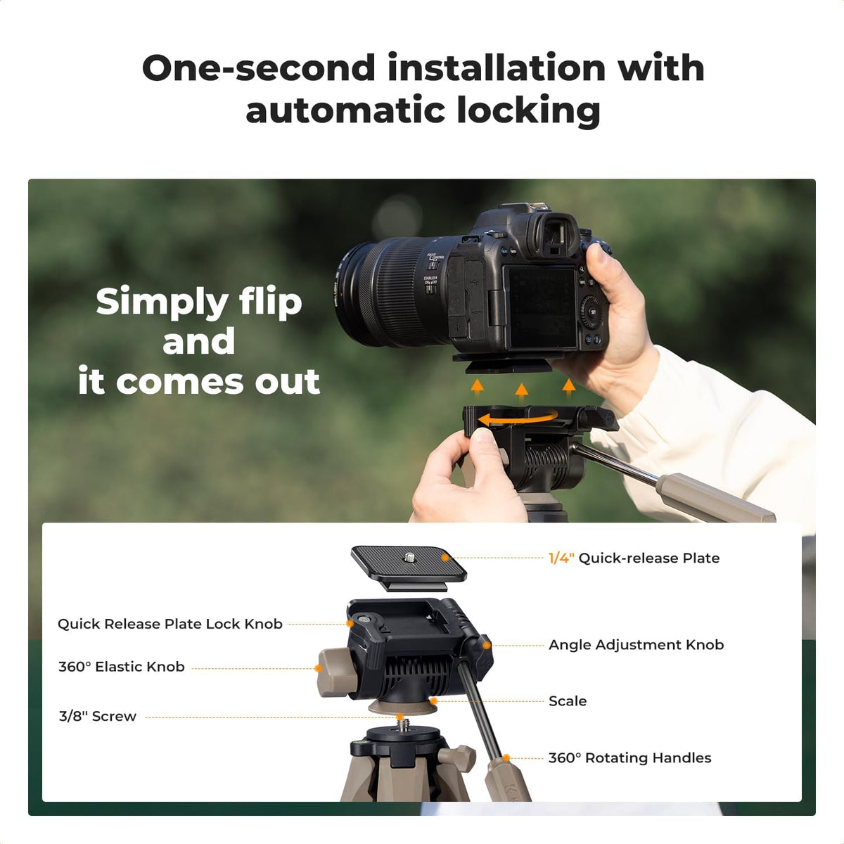 K&F CONCEPT 75" Aluminum Camera Tripod, Lightweight and Compact for Travel