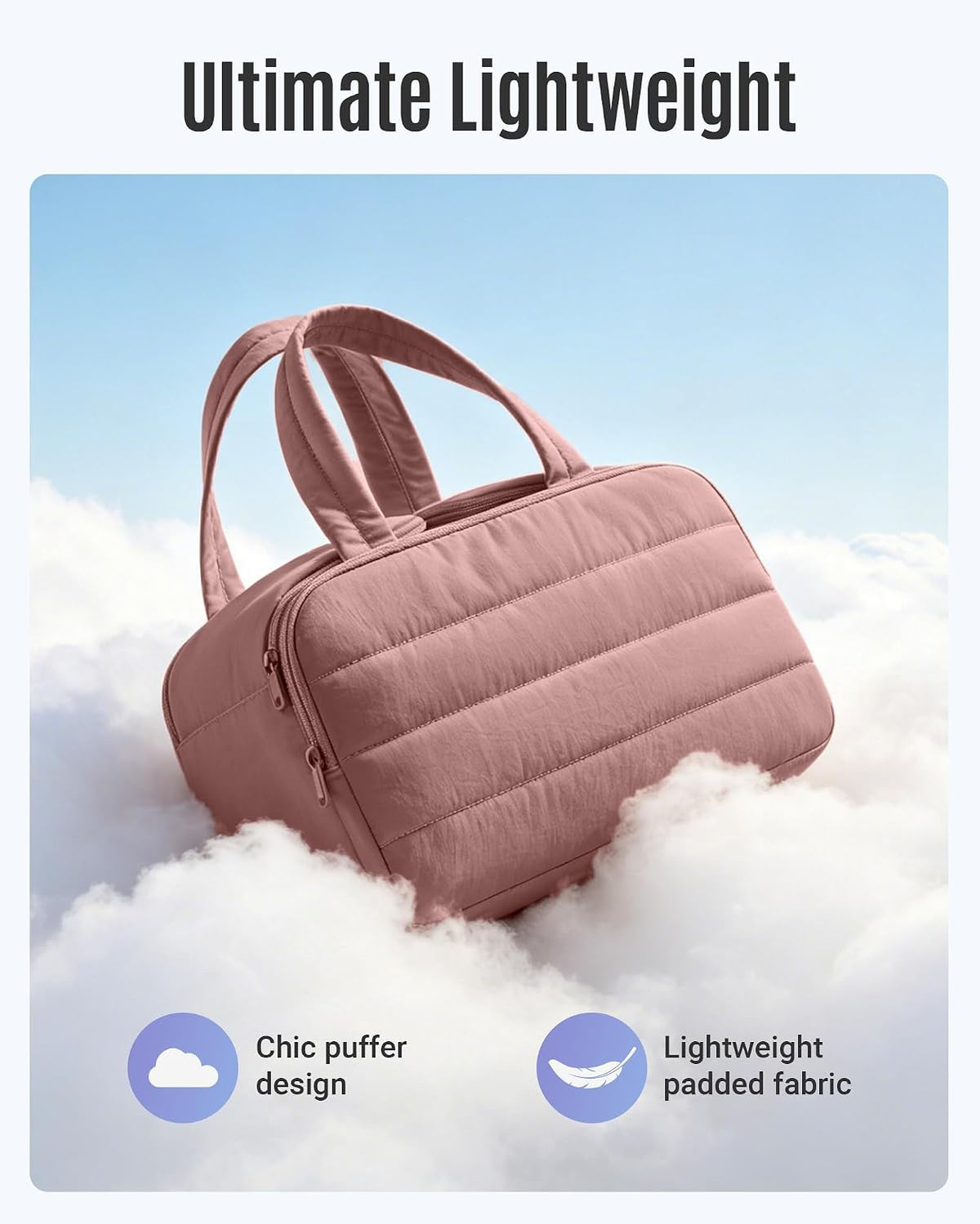 LIGHT FLIGHT Travel Toiletry Bag, Quilted Travel Makeup Cosmetic Bag Organizer, Toiletry Bags for Traveling Women, Make up Bag with Handle, Brown