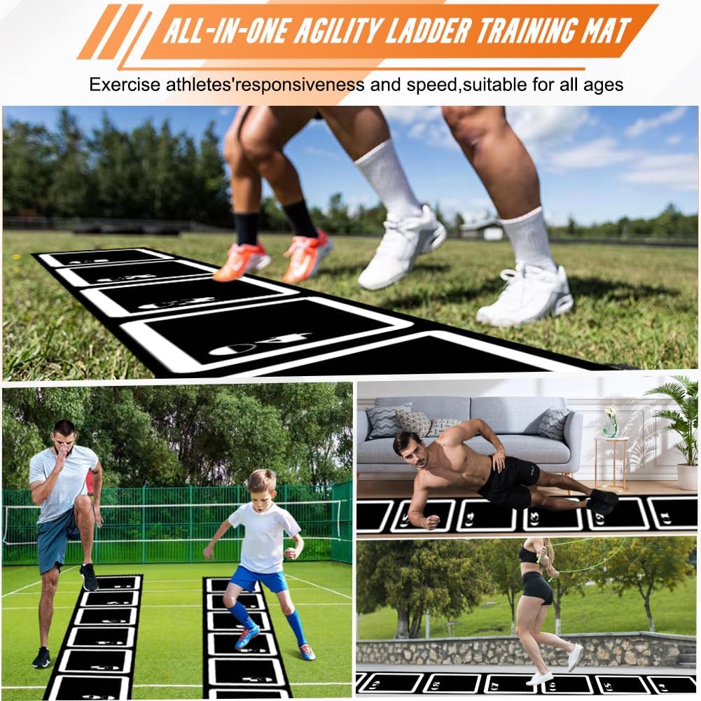 Agility Ladder Set 15ft Rubber Non-Slip Agility Training Ladder with 10Cone