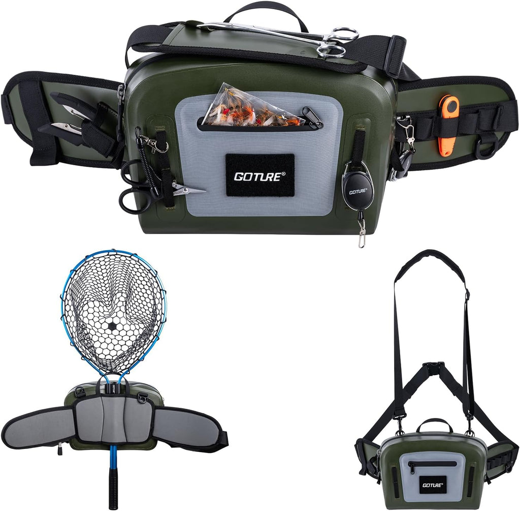 Goture Waterproof Fishing Waist Pack, IPX8 840D TPU Large Tackle Bag