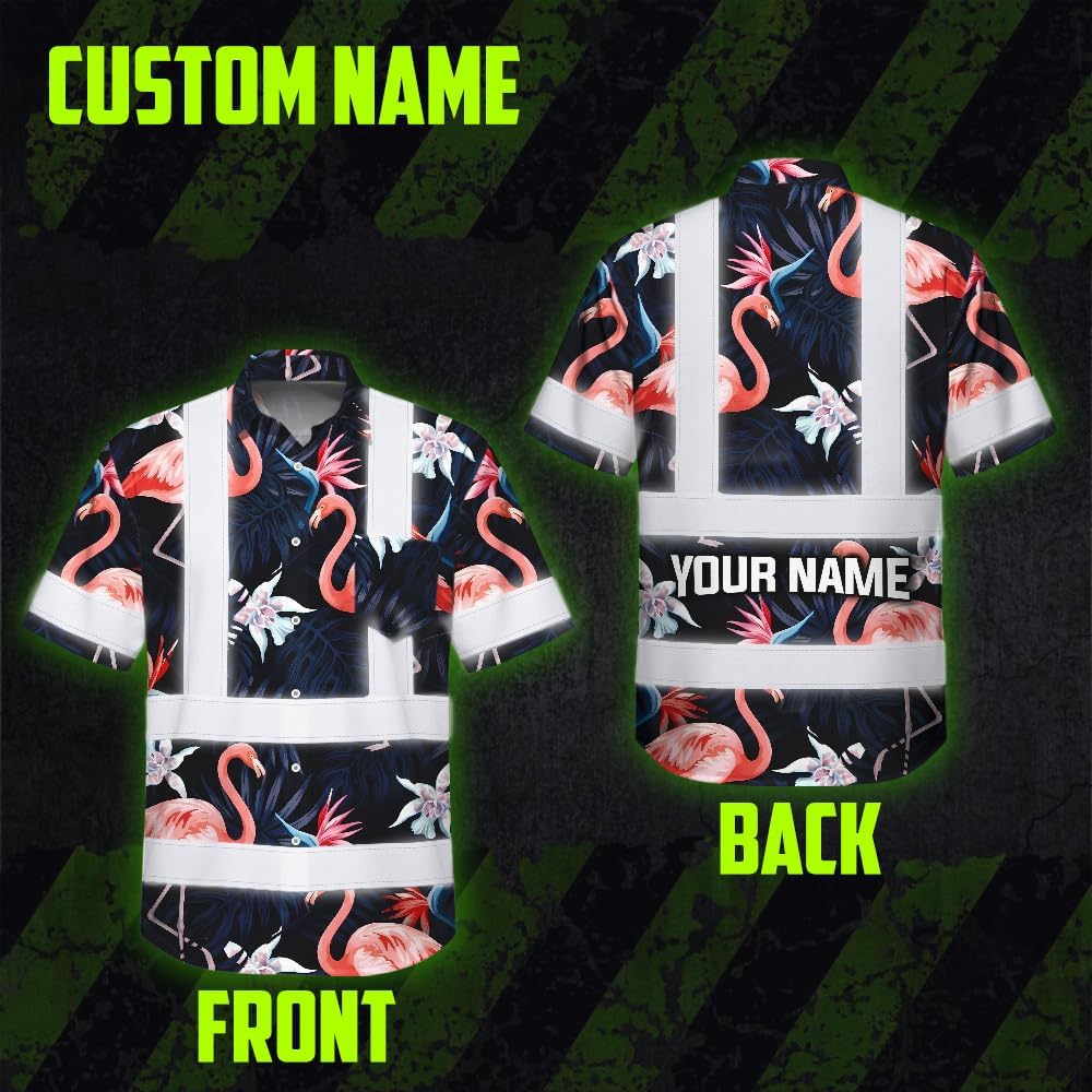 High Visibility Hawaiian Shirt for Men Tropical Shirts Custom Name Floral Outfit Reflective Safety Workwear