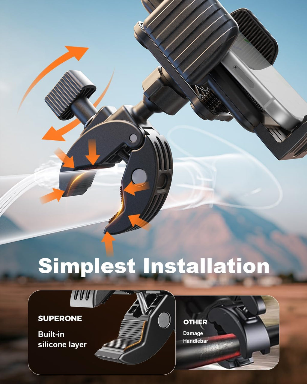 SUPERONE Motorcycle Bike Phone Mount with Upgrade Vibration Dampener