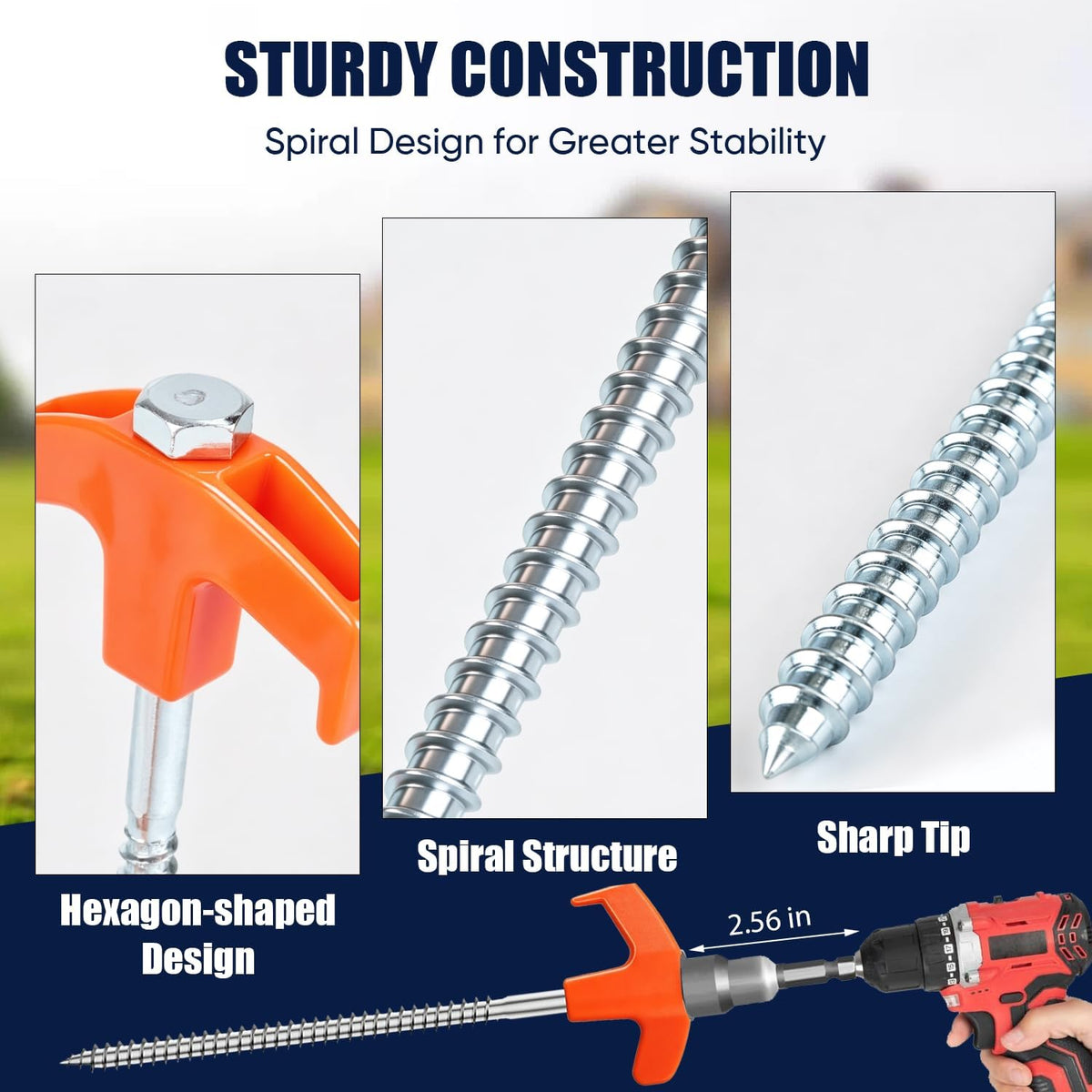 AOVFOREST 20 Pack Screw in Tent Stakes Heavy Duty, 8 Inch Ground Anchors Screw in, Metal Threaded Camping Stakes with Hex Head Driver, Shatterproof Large Head Pegs for Canopies,Inflatables,Tents