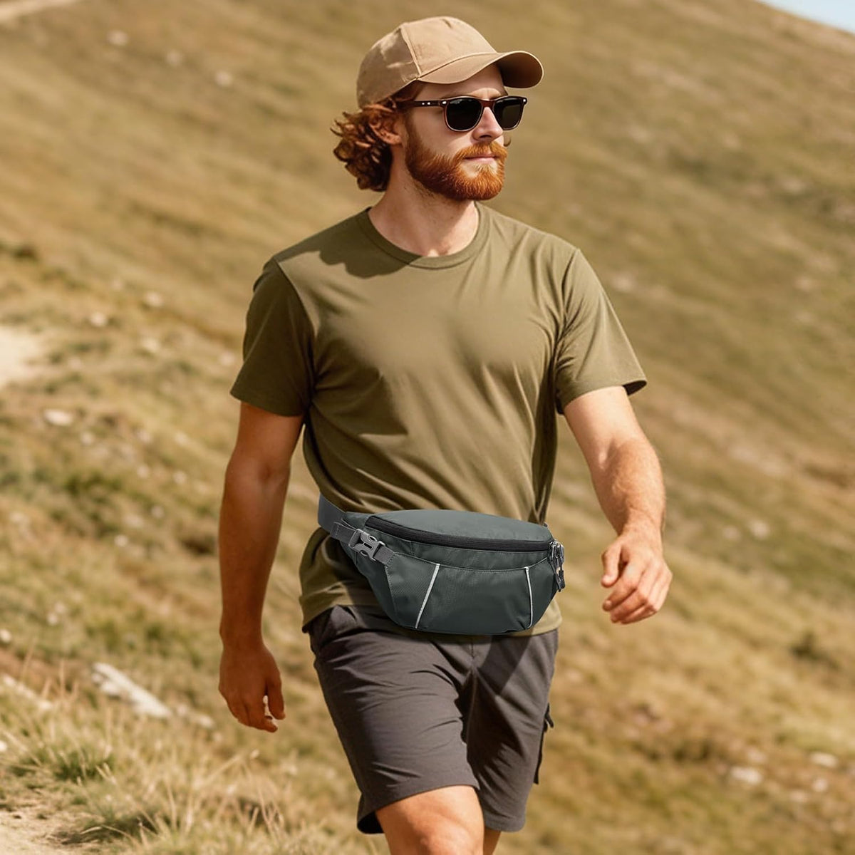 G4Free Fanny Pack for Men Crossbody Belt Bag Waist Pack with RFID Blocking Travel Hiking, Grey