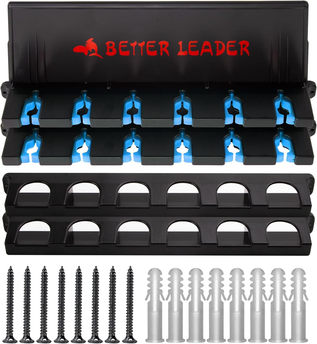 2 Pack Vertical Fishing Rod Holder for Garage, BETTER LEADER Fishing Pole Holders- Holds Up to 12 Rods or Combos, Wall Mount Fishing Pole Rack, Fits Most Rods of Diameter 3-19mm, Fishing Gifts for Men