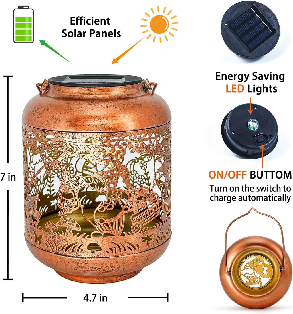 2 Pack Gnomes Solar Lanterns Outdoor Waterproof,Hanging Solar Lights Gnome Gifts for Women Metal LED Decorative Light for Yard,Patio,Lawn,Tabletop,Pathway,Landscape,Garden Gnomes Decor