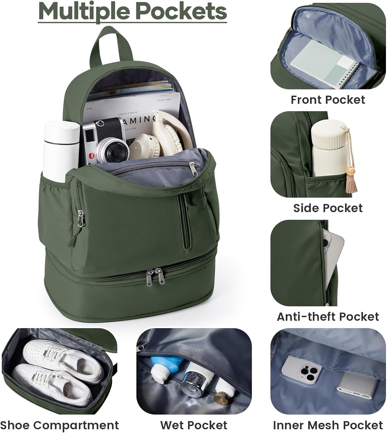 Gym Backpack for Women, Dance Volleyball Backpacks With Shoe Compartment