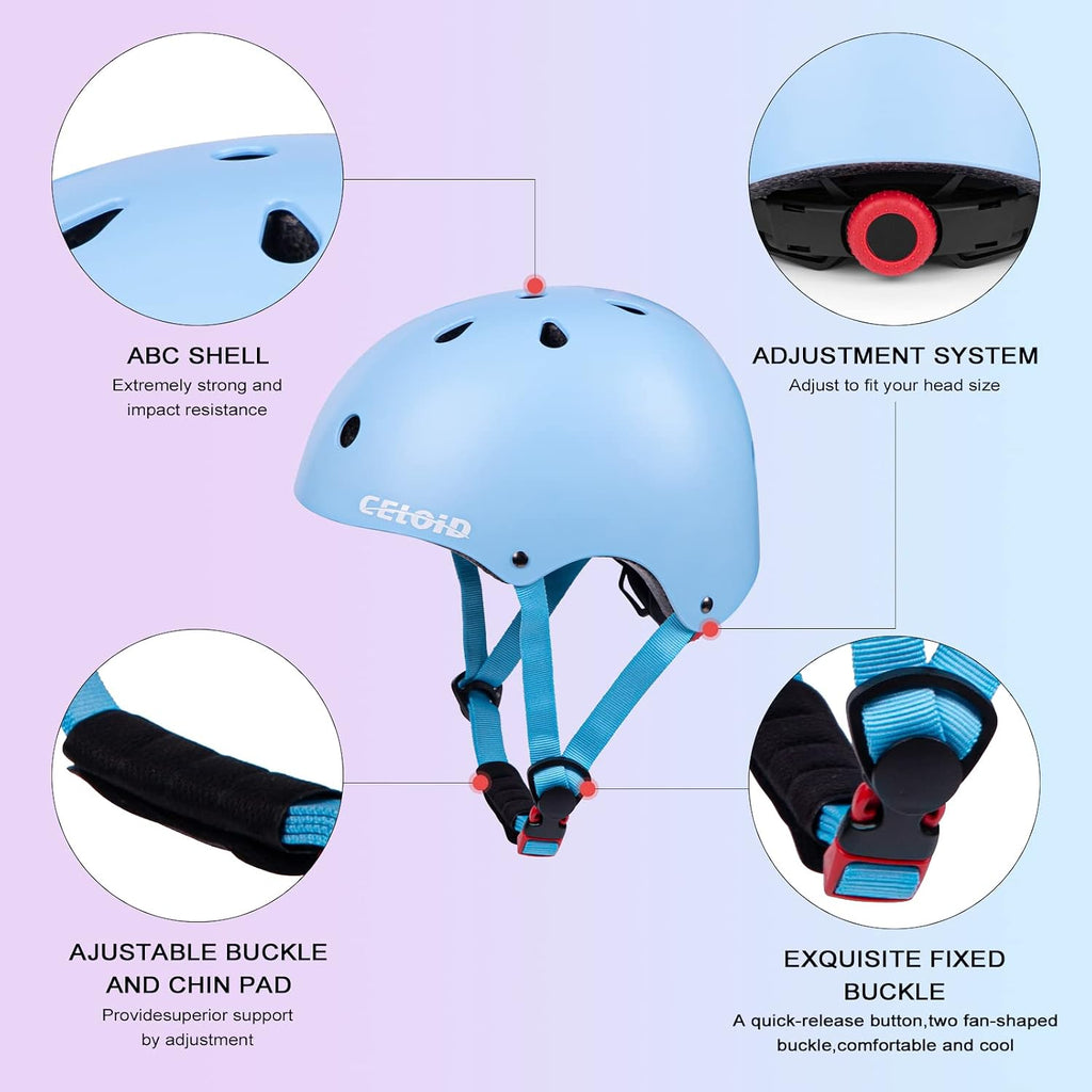 Kids Bike Skateboard Helmet Pad Set,Toddler Cyling Protective Gear Knee & Elbow Pads Wrist Guards for 5-8-10-12-14-16 Years Girls Boys Bicycle Scooter Roller Skate Inline Skating Rollerblading