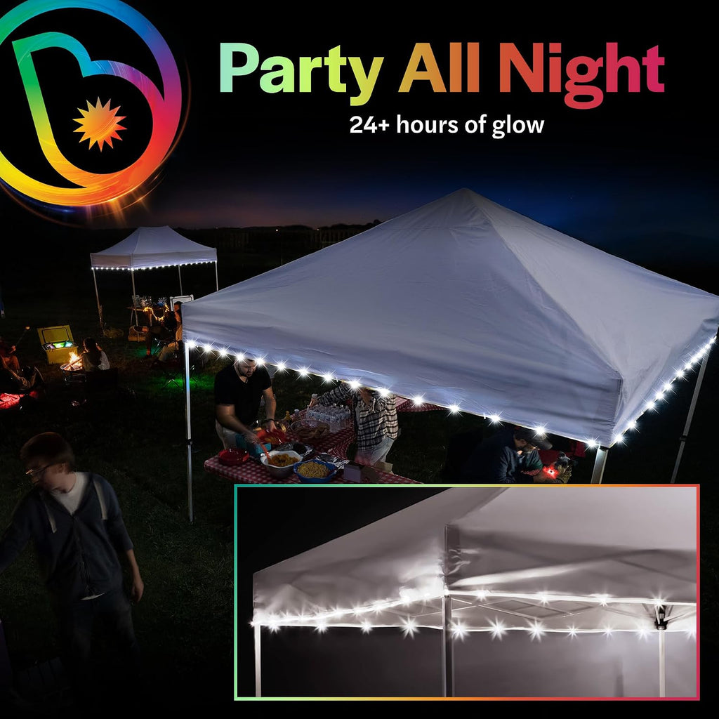 Brightz LED Canopy Lights, White 40ft String Light for 10x10 Tents | Outdoor canopy tent lights; football tailgate essentials & accessories; fits 10ft x 10ft pop up tents