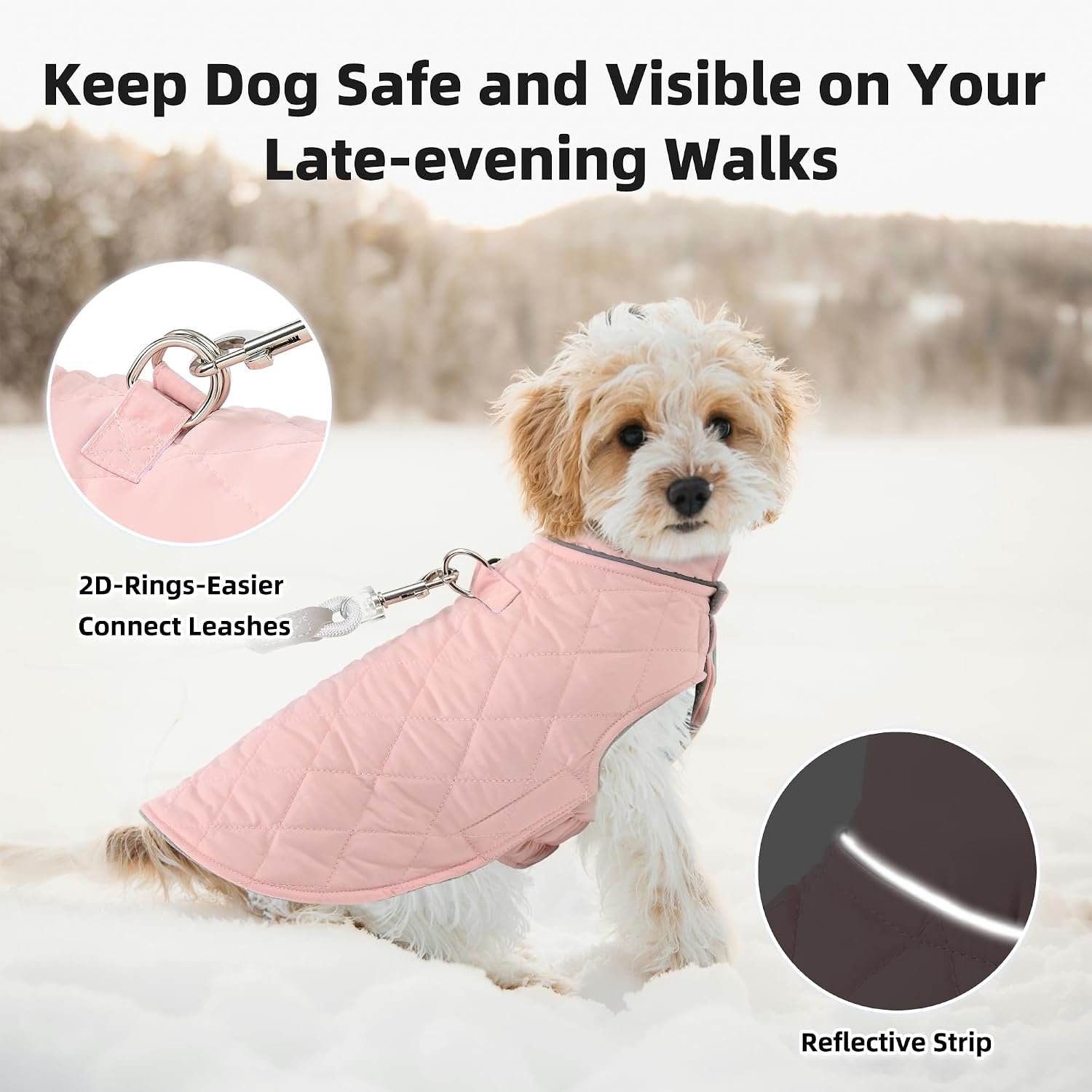 Mile High Life Dog Warm Coat, Small Dog Winter Jacket Windproof Water Resistant Cold Weather Coats Cozy Snow Jacket Vest for Puppies (Pink, Medium Chest: 17.3")