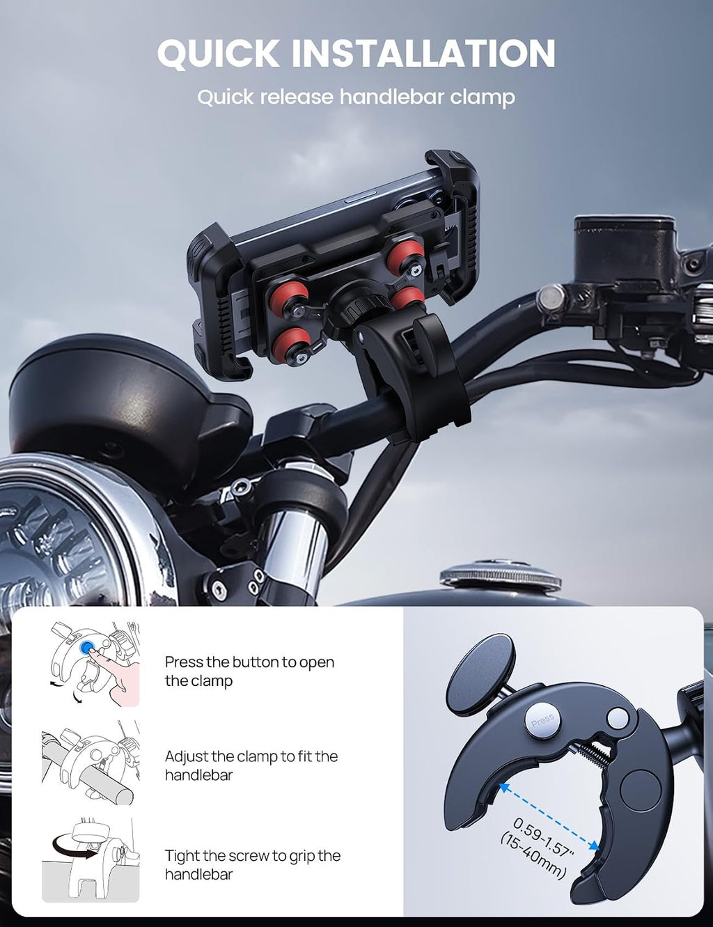 Lamicall Motorcycle Phone Mount Holder with Dual Vibration Dampener