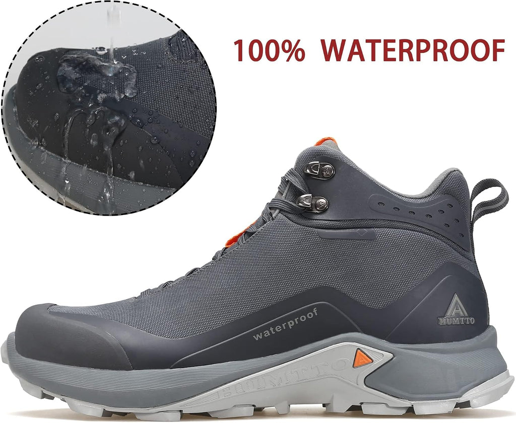 HUMTTO Men's All-Terrain Waterproof Hiking Boots | Lightweight Breathable Comfortable Non-slip Durable Outdoor Ankle Trekking