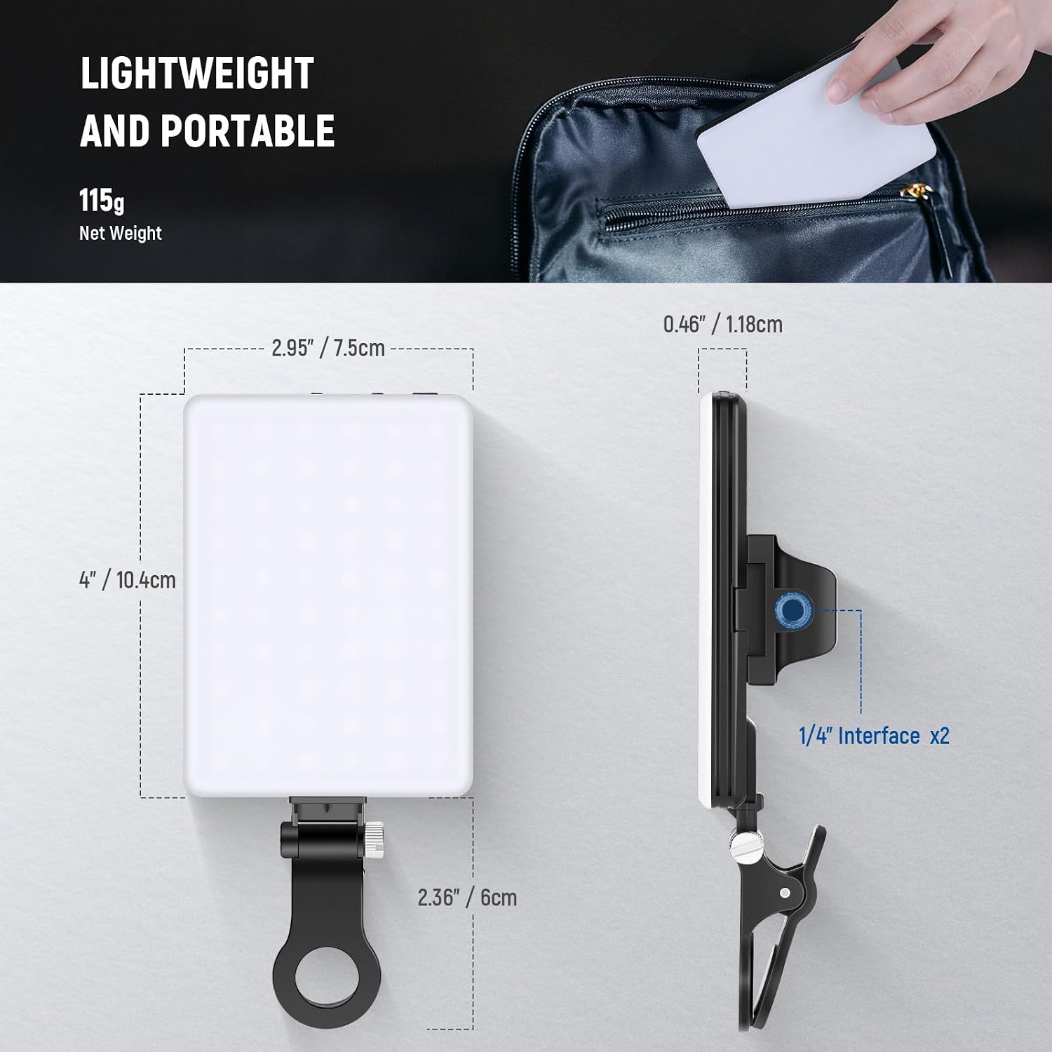 NEEWER Basics NL-60AI Selfie Light for Phone with Front & Back Clip, 60 LED 2000mAh Rechargeable CRI95+, 3 Modes, Portable Clip on Fill Lighting for Tablet Computer Laptop Zoom Call TikTok Video