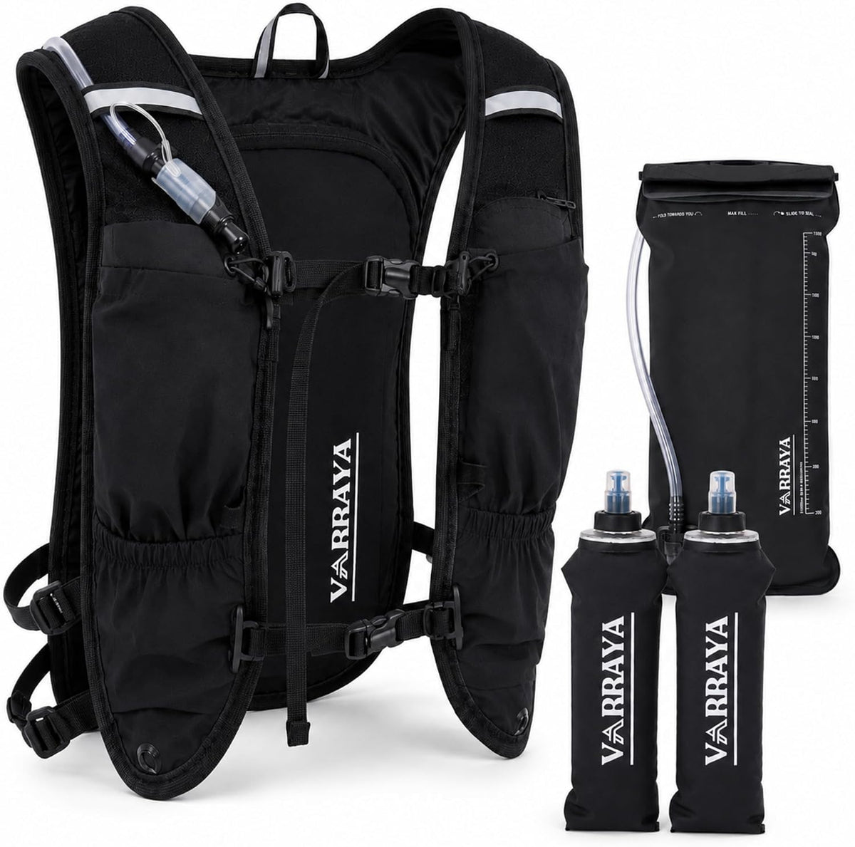 Hydration Running Backpack Vest with 1.5L Water Bladder & 2 Soft Flasks