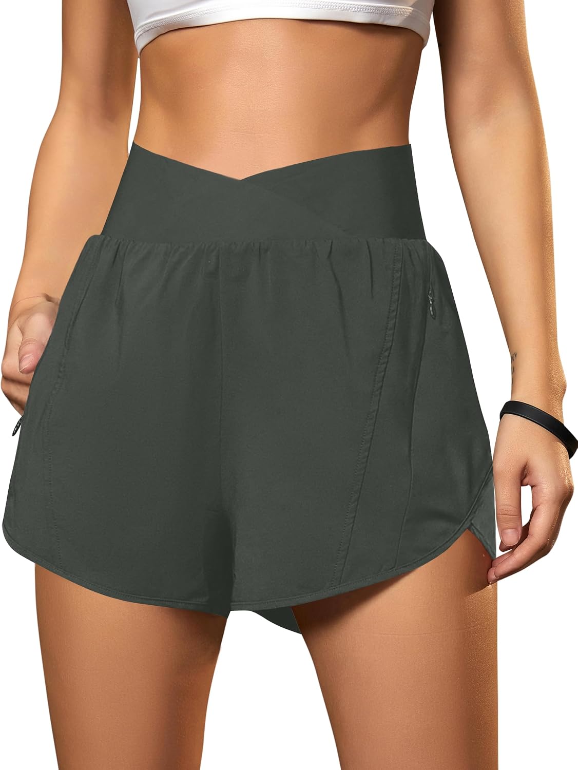 Blooming Jelly Women's Athletic Running Shorts Crossover Gym Workout Shorts