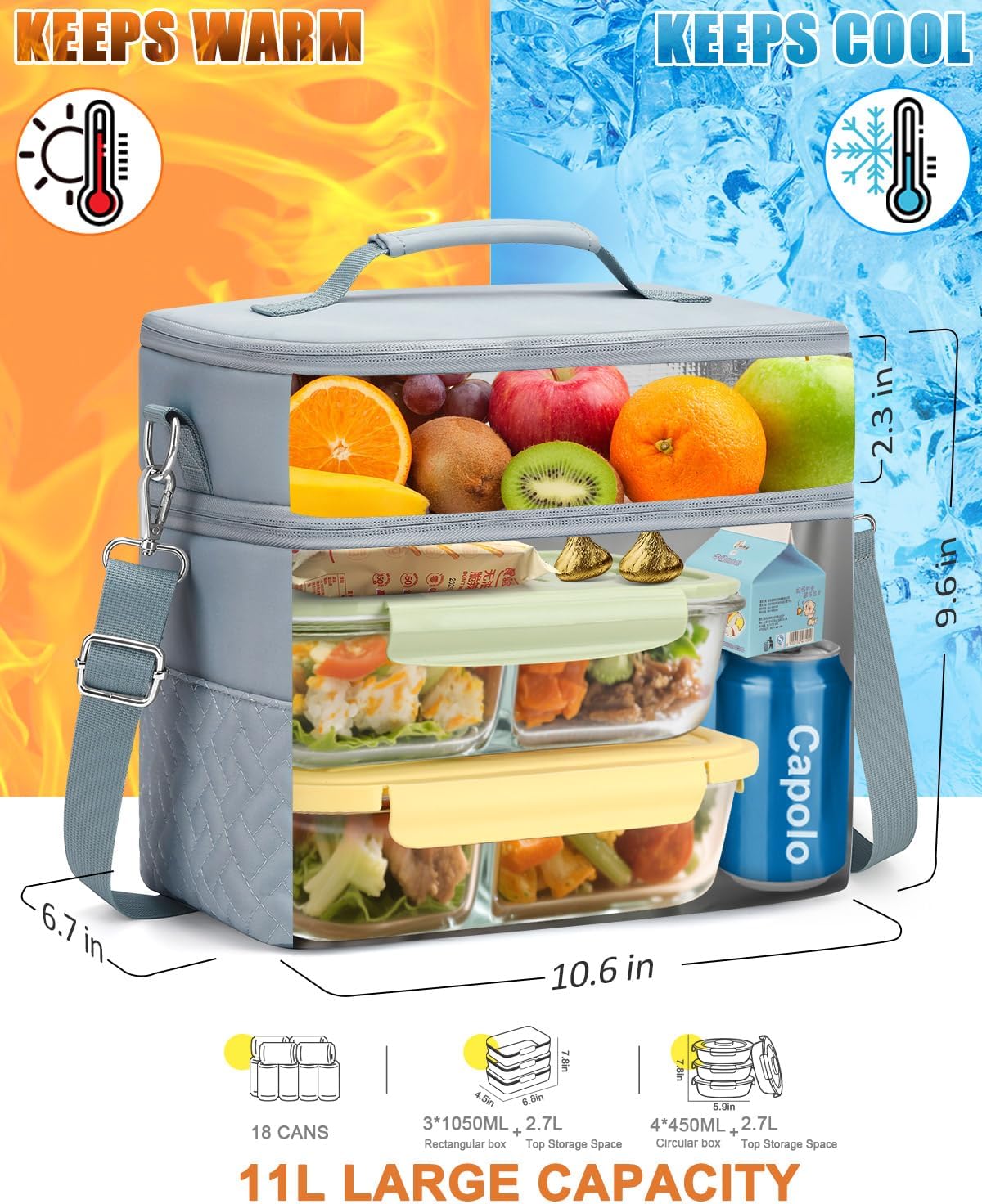 Capolo Lunch Bag for Women Men Insulated Lunch Tote Leakproof Lunchbox Bags