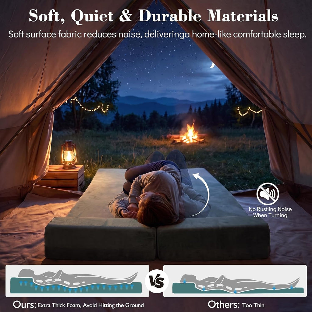 Thick Foam Camping Sleeping Pad, Soft Sleeping Mat, Double Side Fluff Camping Cot Pads for Adult, Non-Slip Roll up Camping Cot Mattress Topper for Camp Cot/Rv Bunk/Narrow Twin Beds, Pad Only