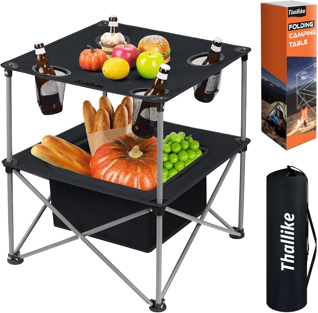 Portable Folding Camping Table Lightweight Outdoor Picnic Table with 4 Cup Holders & Storage Case Collapsible Tailgating Table for Camping Backyard Grill Outdoor Concerts