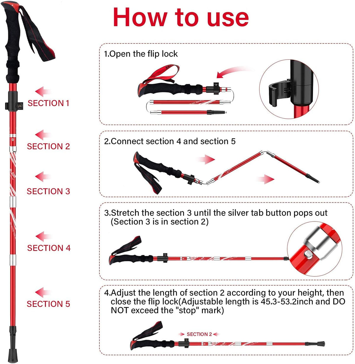 BISINNA Lightweight Collapsible Trekking Poles Folding Hiking Sticks