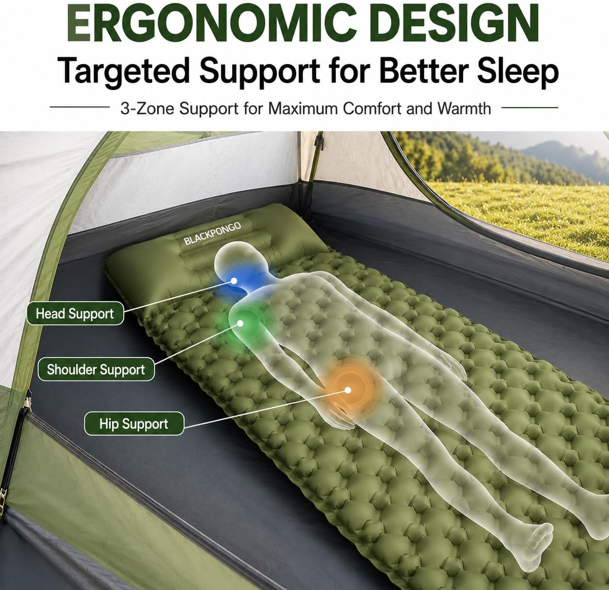 3-Inch Camping Sleeping Pad with Built-in Foot Pump