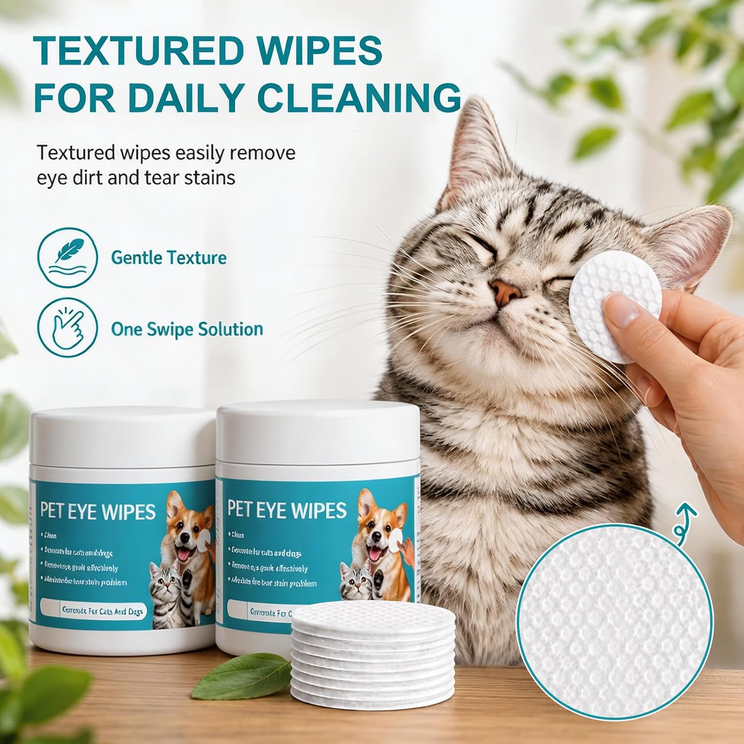 Dog Eye Wipes, Pet Eye Defense Wipes for Daily Cleaning, Tear Stain Remover with Chamomile & Aloe, Pre-Soaked Unscented for Sensitive Eyes, Gentle Texture (2Pcs)