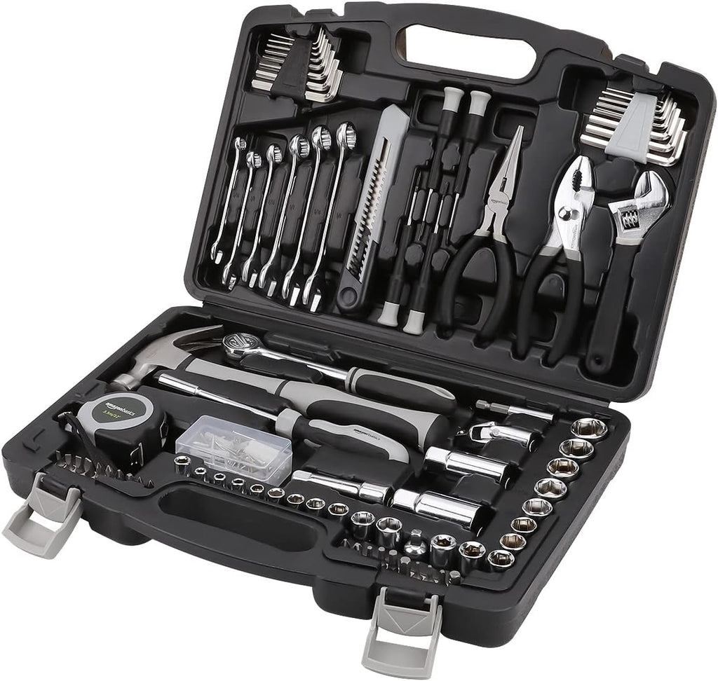 Amazon Basics 173-Piece General Household Hand Tool Set with Storage Case, Portable Tool Kit for Home Maintenance and Everyday Repairs