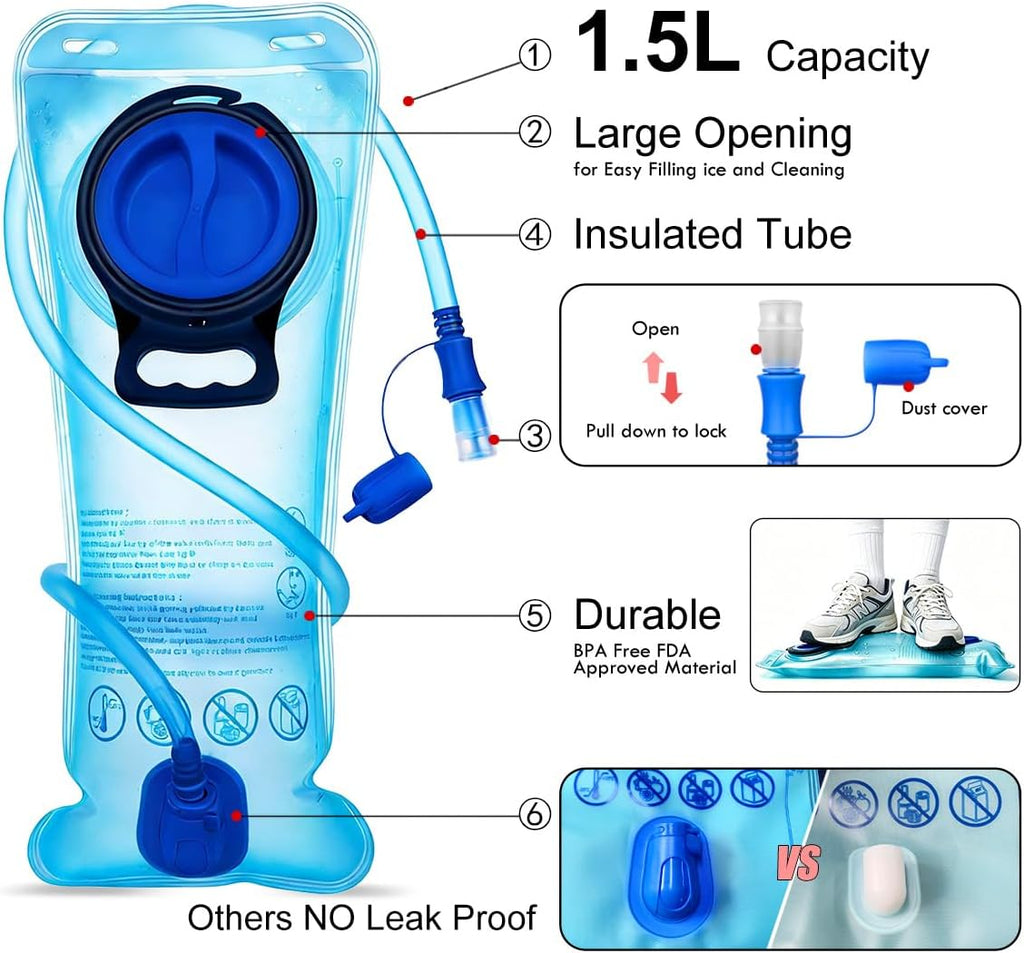 Mothybot 3L 2L 1.5L Hydration Bladder, Upgraded Leak Proof 50OZ/ 70OZ/ 100OZ 3 Liter Water Reservoir for Most Hydration Pack Replacement with Quick Release Insulated Tube & Auto Shut-Off Valve Outdoor