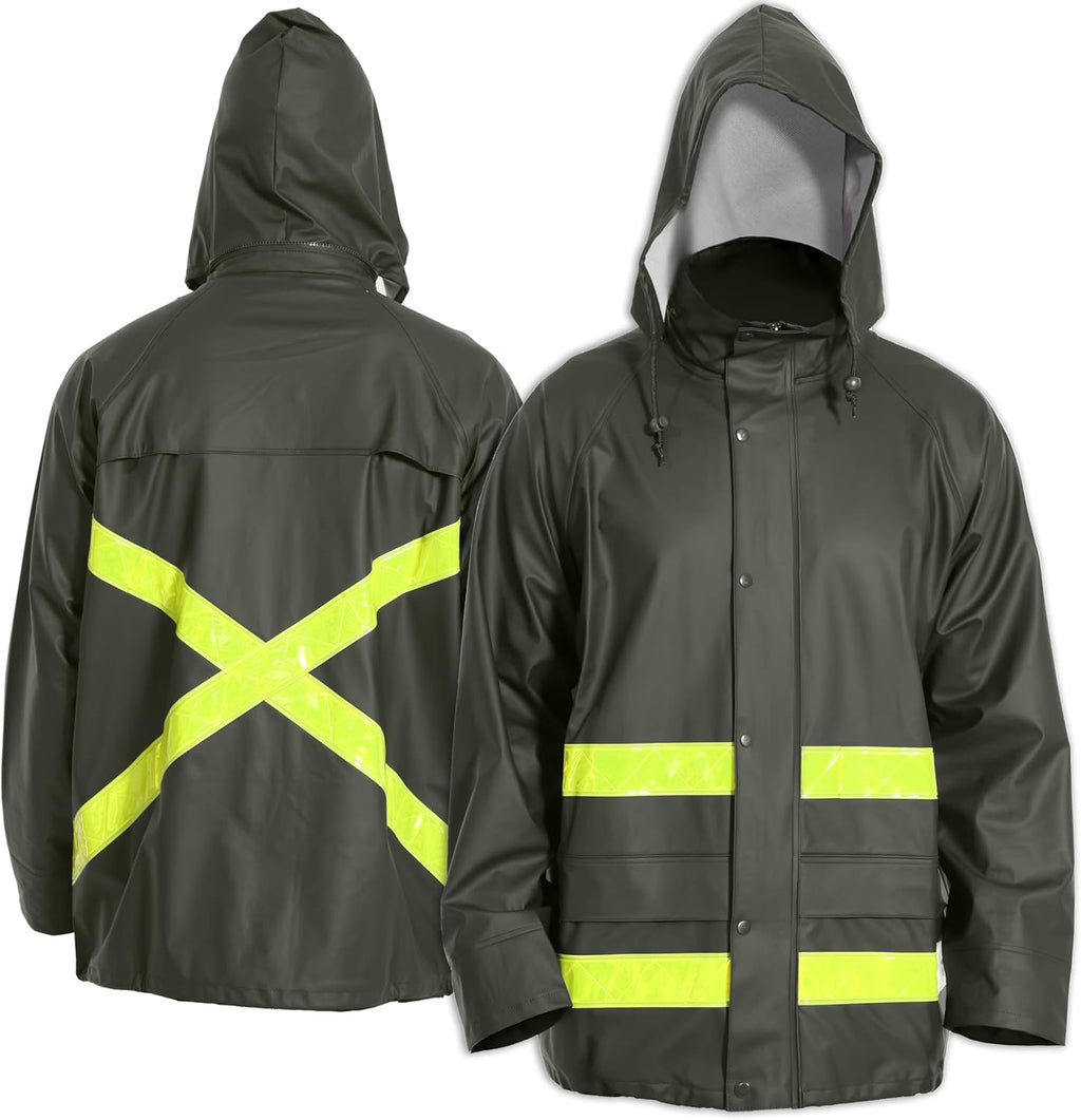 Men's Hi-Vis Waterproof Rain Jacket, Reflective Work Coat