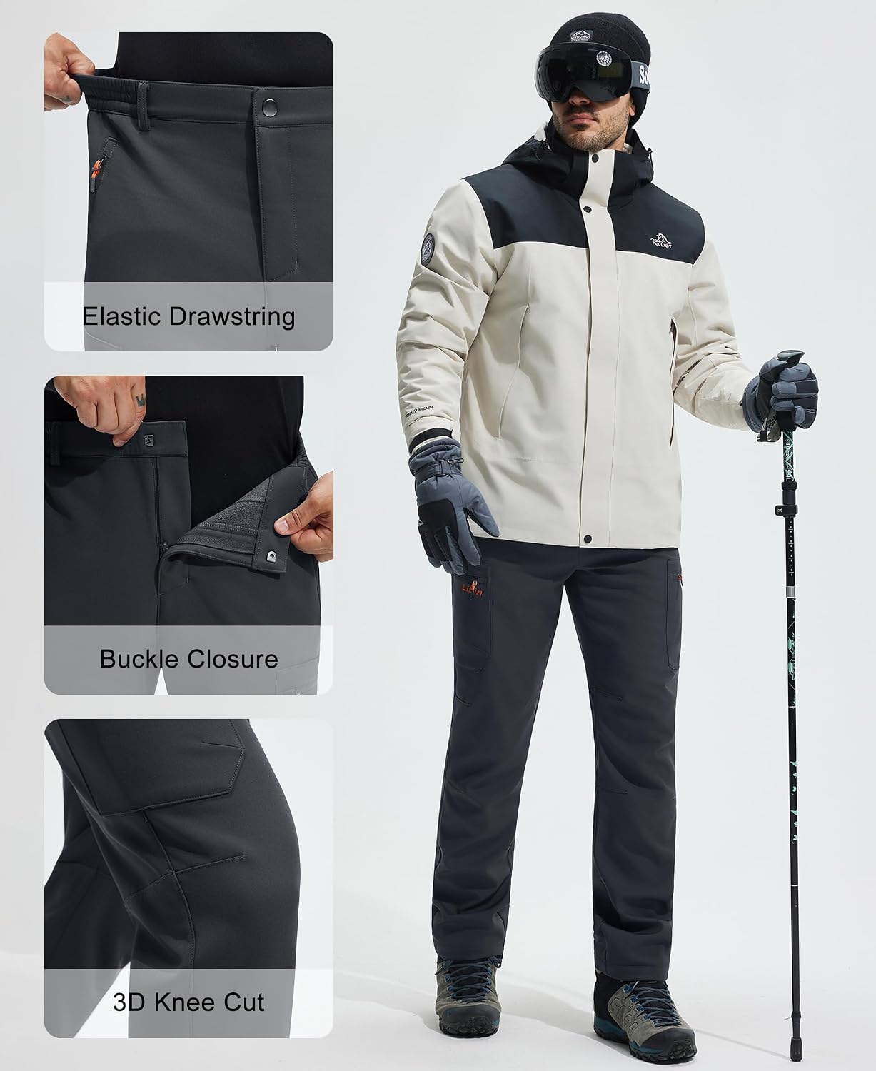 Libin Men's Fleece Lined Hiking Pants Snow Ski Water Resistant