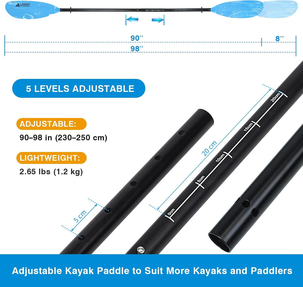 Leader Accessories Adjustable Kayak Paddle 90-98in for Fishing Adults Youth