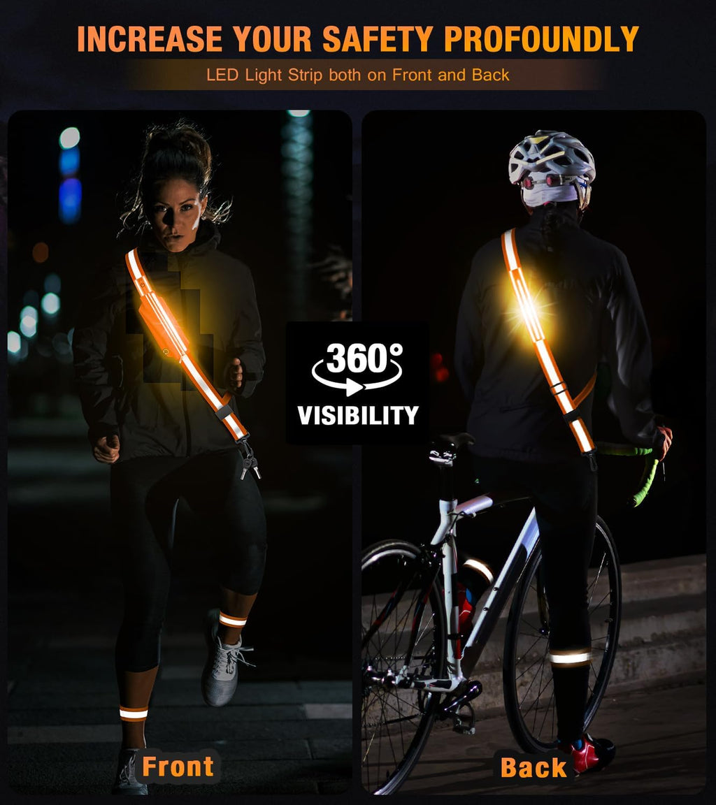 Ylzzrs LED Belt Reflective Sash for Walking at Night,High Visibility Adjustable Night Running Safety Gear,Light Up Running Belt Reflective Gear with Phone Bag/Armband for Runners Walkers Men Women