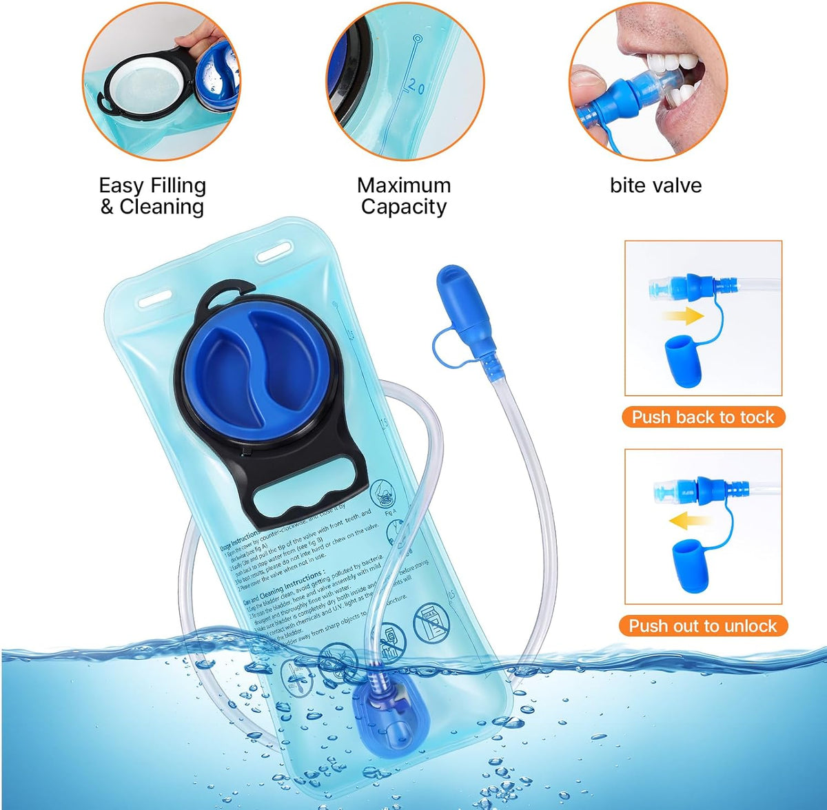 Hydration Backpack with 2L Bladder Water Pack for Hiking Cycling Running