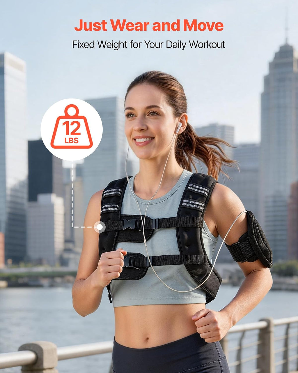 VEVOR Weighted Vest, 12/16/20/30 lbs Weight Vest with Reflective Stripe, Adjustable Buckle Body Weight Vest, Workout Equipment for Strength Training, Running, Jogging, Fitness, and Weight Loss