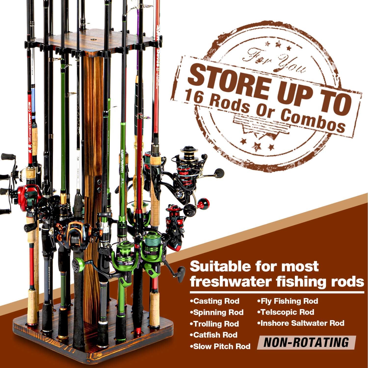 Ghosthorn Fishing Rod Holder for Garage,Wood Floor Pole Rack for Men Gift