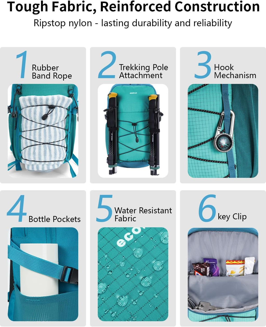 ECOHUB Small Hiking Backpack for Men Women, 20L Lightweight Travel Backpacks Water Resistant Camping Cycling Hiking Daypack