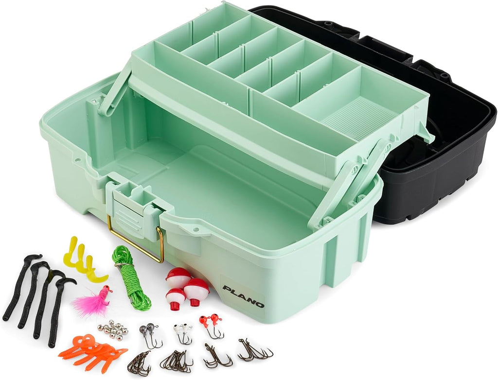 Plano Catch All One-Tray Tackle Box Kit, Black/Blue, Rust-Proof Brass Latch, Top-Access Tray with Deep Storage, Made in the USA, Portable Fishing Gear Storage Organizer
