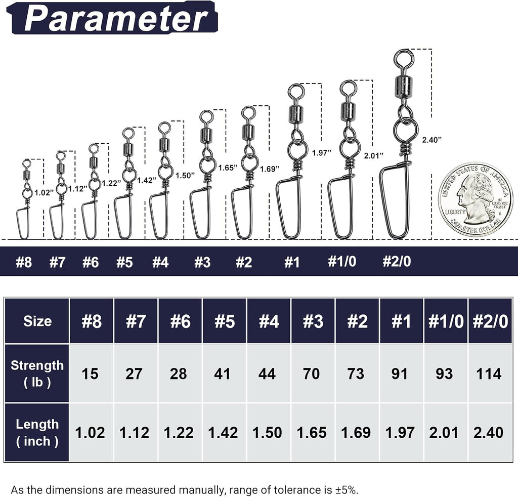 QISHUO Barrel Stainless Snap Swivels Strength Saltwater Lure Connector Fishing Steel Clips Fishing Swivel Rolling Black Nickel