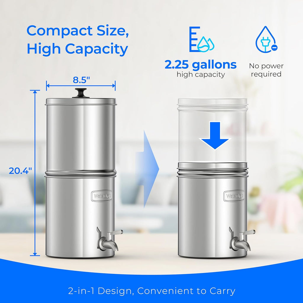 Waterdrop TK-AE Gravity Water Filter System, with 3 Black Carbon Filters
