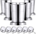 Tessco for you 6 Pieces Collapsible Shot Glasses Stainless Steel Collapsible Cup Reusable Portable Travel Folding Cup with Lid and Keychain for Camping Hiking Cycling(5 oz)