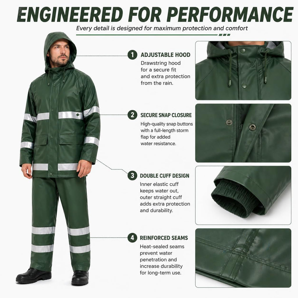 Rain Suit For Men & Women Waterproof Heavy Duty Rain Gear Reflective Jacket for Fishing Outdoor Work Raincoats