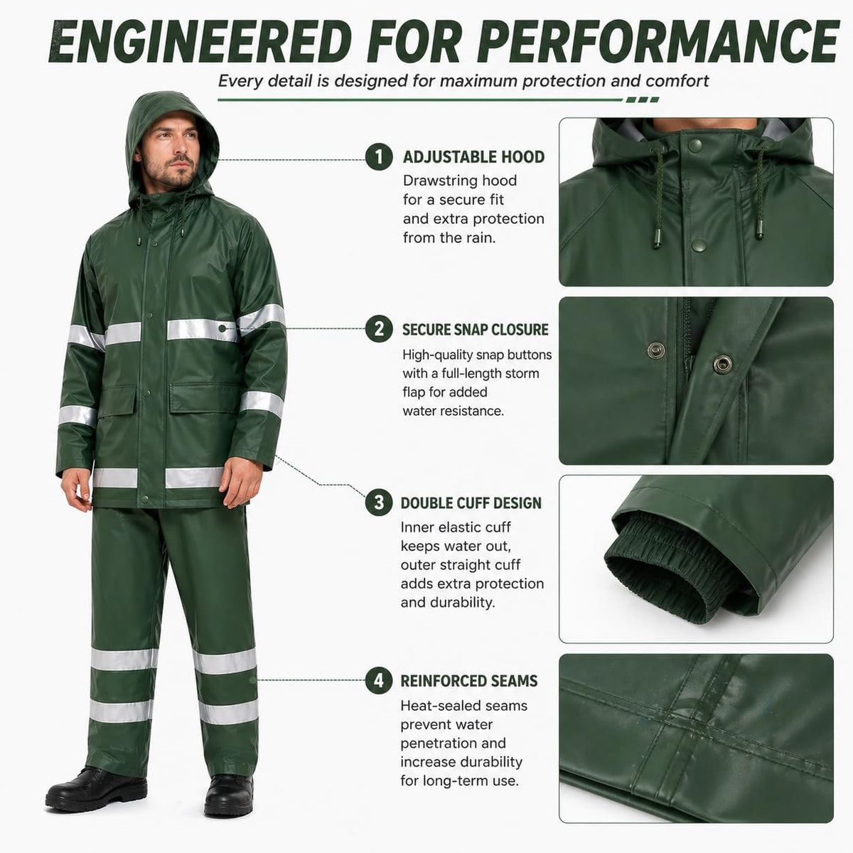 Rain Suit For Men & Women Waterproof Heavy Duty Rain Gear Reflective Jacket for Fishing Outdoor Work Raincoats