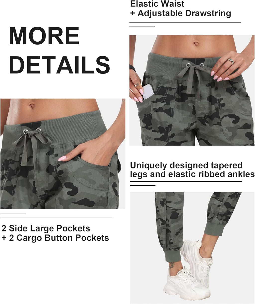 MoFiz Women's Lightweight Hiking Cargo Pants Outdoor Quick Dry Casual Travel Sweatpants Joggers Elastic Waist Button Pockets