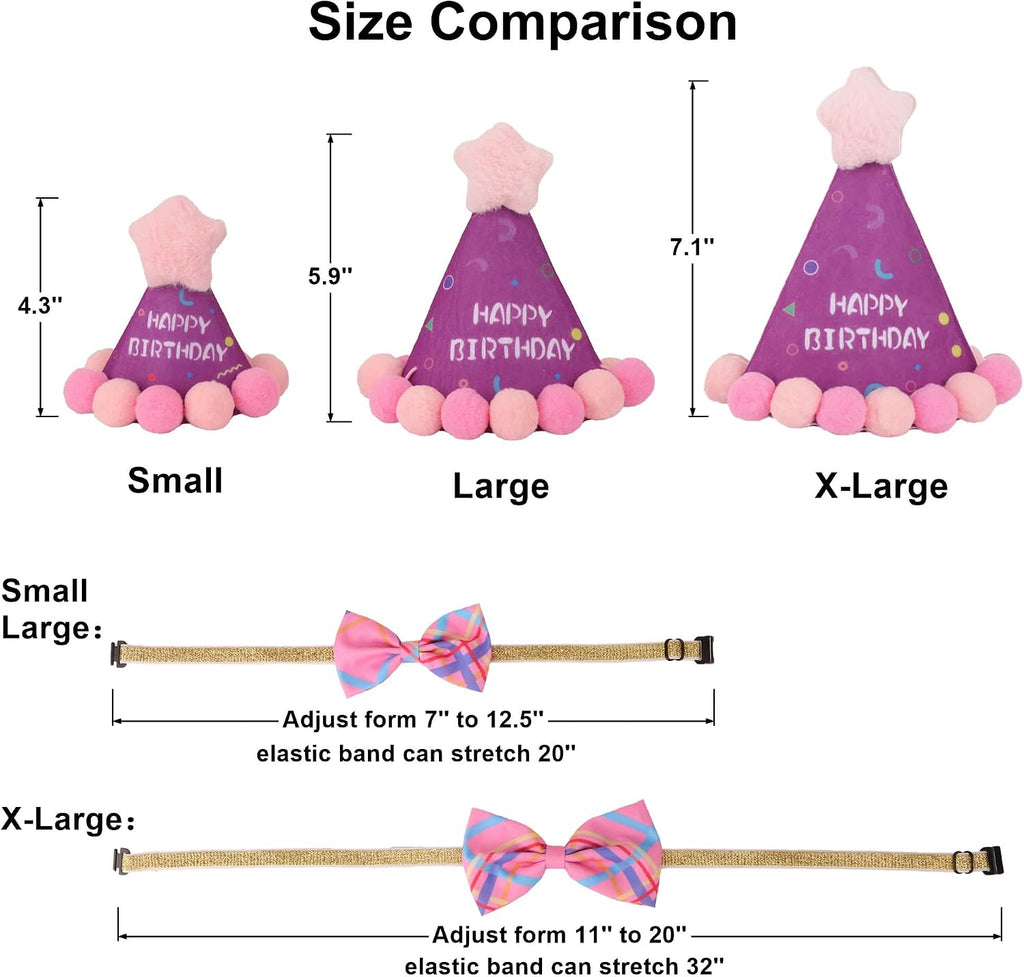 ADOGGYGO Dog Birthday Hat, Pink Birthday Girl Dog Bandana Set, X-Large