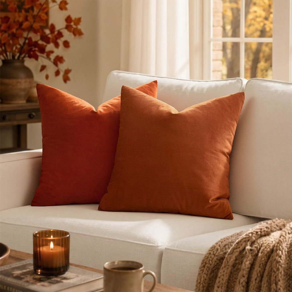 MIULEE Velvet Fall Throw Pillow Covers 18x18 Inch Pack of 2 Burnt Orange