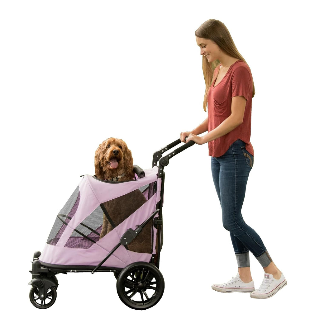 Pet Gear NO-Zip Pet Stroller with Dual Entry, Push Button Zipperless Entry for Single or Multiple Dogs/Cats, Pet Can Easily Walk in/Out, Gel-Filled Tires, Lava Gray, Excursion